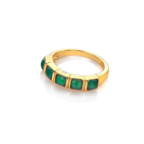 Image of Hot Diamonds x Gemstones Square Green Agate Ring DR265/S Size: Size S