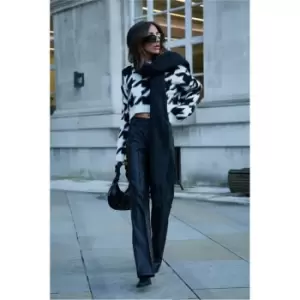 Image of I Saw It First Black Premium Brushed Dogstooth Jacquard Cropped Jumper - Black