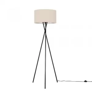 Image of Camden Black Tripod Floor Lamp with XL Mink Reni Shade