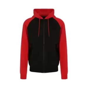 Image of AWDis Just Hoods Mens Baseball Zoodie (M) (Jet Black/Fire Red)