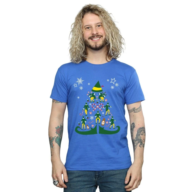 Image of Elf Elf Men Christmas Tree T-Shirt in Blue Size: Small Blue S Male 5057736094655