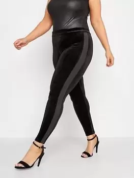 Image of Yours Contrast Stripe Velvet Legging - Black, Size 26, Women