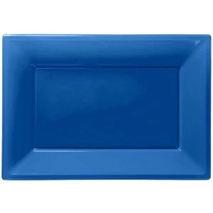 Image of Amscan Bright Blue Plastic Serving Platters 3 Pcs