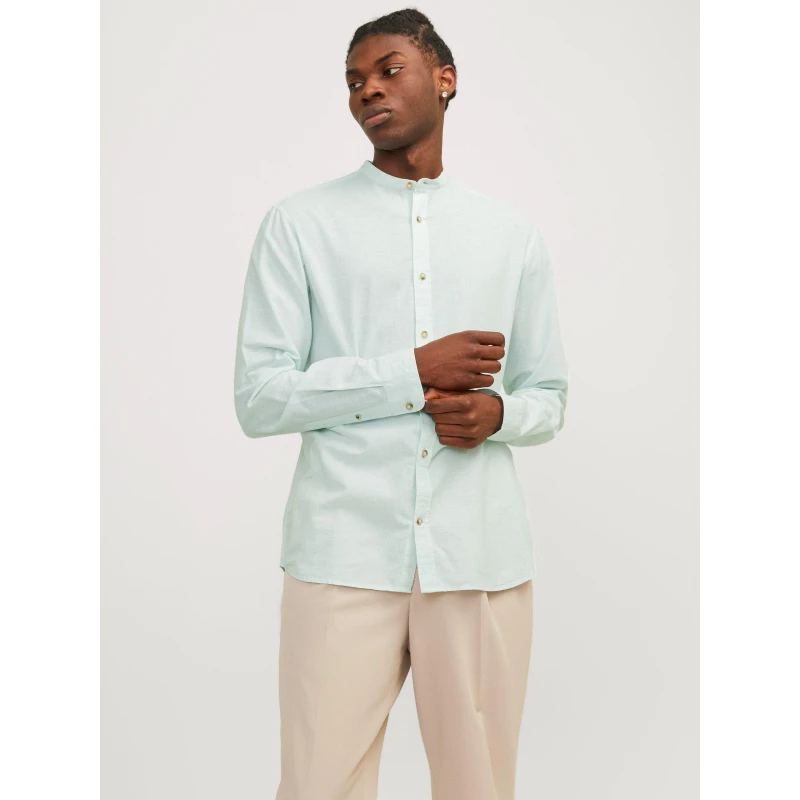 Image of Jack and Jones Long Sleeve Buttoned Linen Shirt - Blue Blue XS