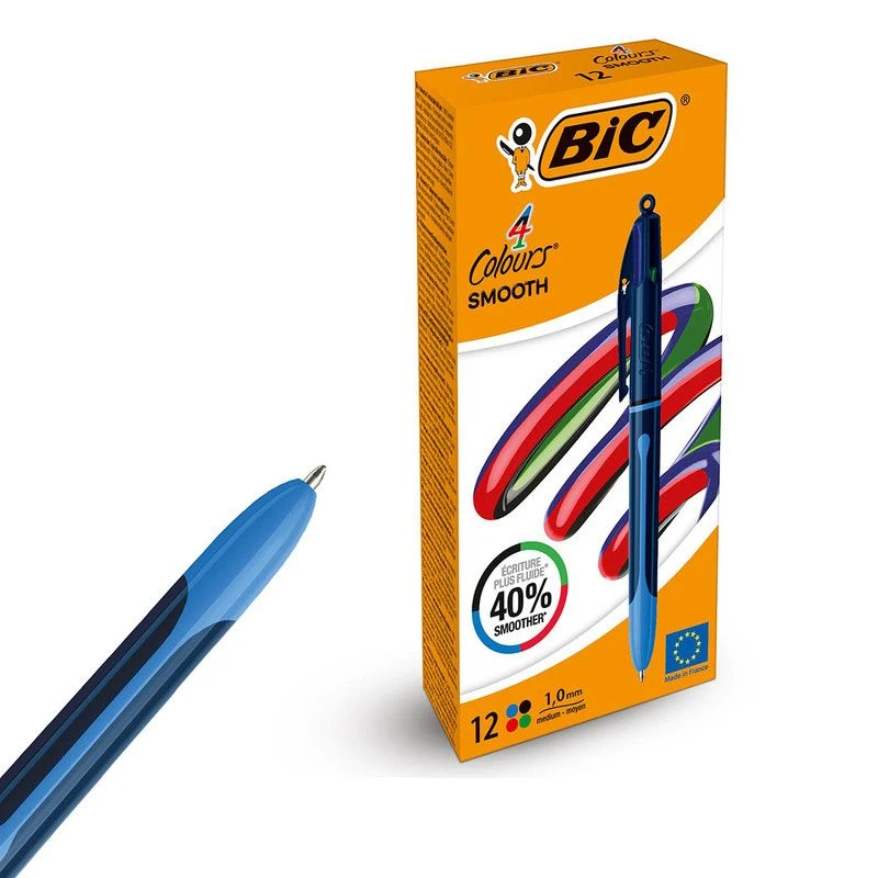Image of Bic Bic 4 Colours Pro Ballpoint Pen Black Barrel Medium (Pack of 12) 524095 524095