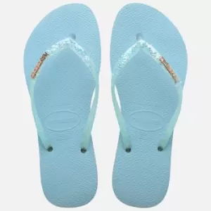 Image of Havaianas Womens Slim Glitter Flourish Flip Flops - Nautical Blue - UK 6/7