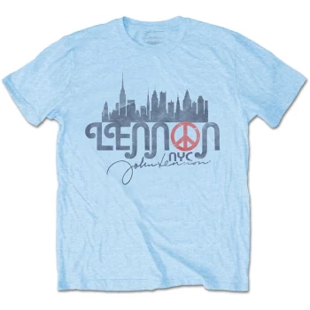 Image of John Lennon - NYC Skyline Unisex Medium T-Shirt - Blue