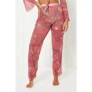 Image of I Saw It First Pink Animal Print Mesh Beach Trousers - Pink