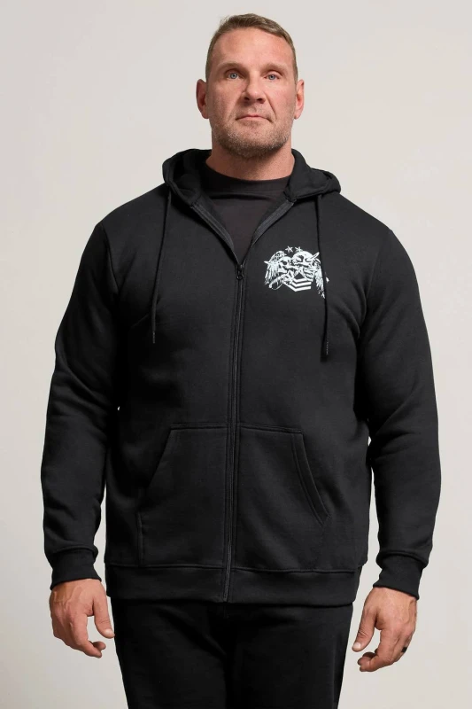 Image of BadRhino BadRhino Men Skull Military Zip Through Hoodie in Black Size: X-Large Black XL Male 5063589961822