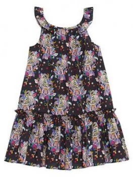 Image of Mintie by Mint Velvet Girls Tiger Print Sleeveless Woven Dress - Charcoal, Size 3-4 Years, Women