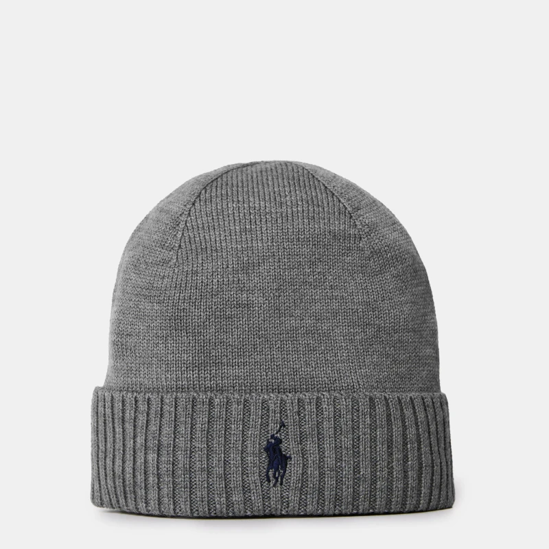 Image of Polo Ralph Lauren Classic Logo Wool Beanie Fawn Grey Heather