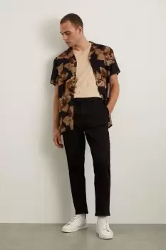 Image of Black Flat Front Slim Fit Fine Twill Trousers