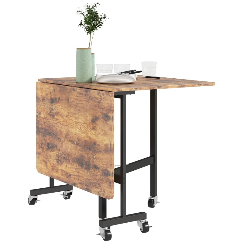 Image of HOMCOM Mobile Drop Leaf Table - Folding Kitchen Table with 6 Wheels - Rustic Brown TJ Hughes Grey 5063603285552