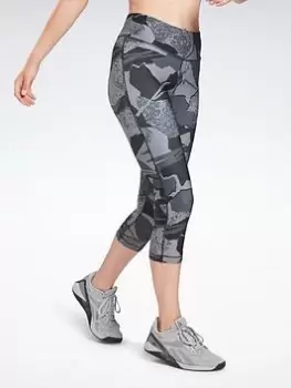 Image of Reebok Workout Ready Printed Leggings, Black, Size S, Women