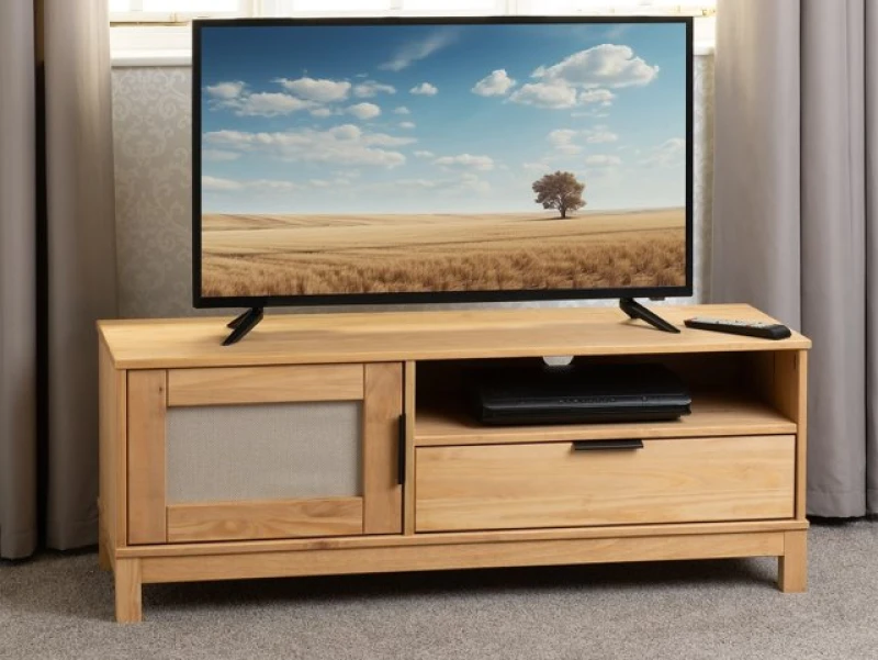 Image of Seconique Corona Rattan and Pine 1 Door 1 Drawer TV Cabinet