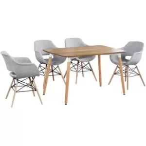 Image of Olivia Halo Dining Set - an Oak Dining Table & Set of 4 Light Grey Fabric Chairs - Light Grey