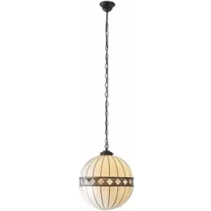 Image of Tiffany Glass Hanging Ceiling Pendant Light Bronze & Natural Globe Shade i00118