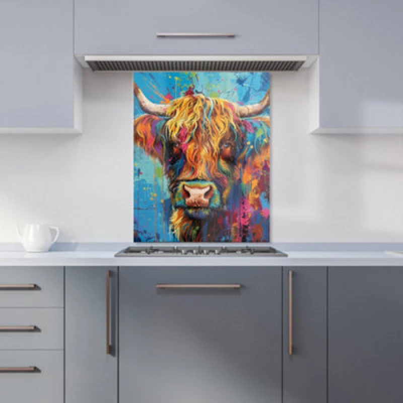 Image of Warren Reed Designer Splashart Highland Cow Kitchen Splashback