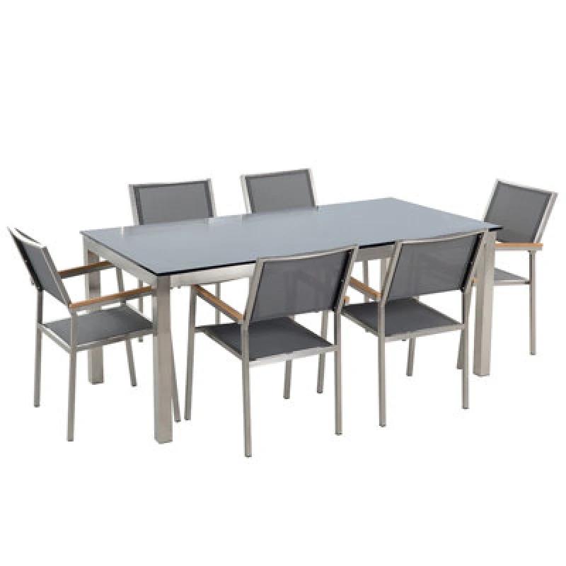 Image of Beliani Garden Dining Set 6 Seater Grosseto Tempered Glass Grey/ Black