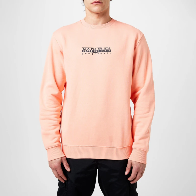 Image of Napapijri Box Logo Crew Sweatshirt Salmon Pink male M