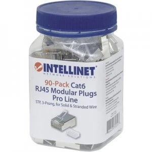 Image of INTELLINET 90er-Pack Cat6 RJ45 modular plug Pro Line STP 3-point wire contacting for stranded wire and solid wire 90 plugs in the beaker 50 µ gold-pla