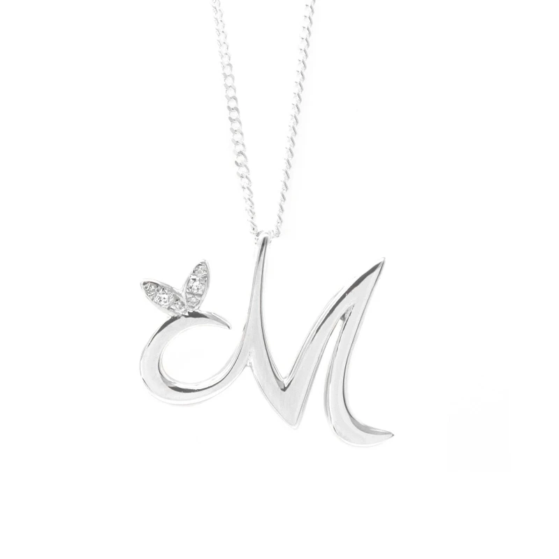Image of Say It With Winged Diamond Initial Necklace - Sterling Silver - M/18" Size: 18" Silver Unisex 18"