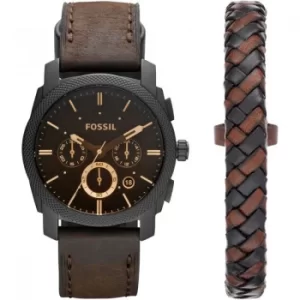 Image of Mens Fossil Machine Gift Set Chronograph Watch