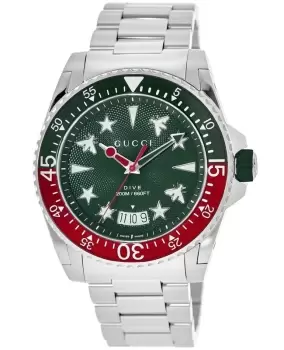 Image of Gucci Dive 45MM Green & Red Dial Steel Mens Watch YA136222 YA136222