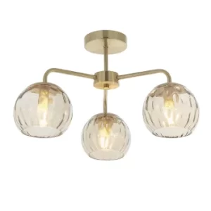 Image of Dimple Multi Arm Glass Semi Flush Ceiling Light Satin Brass Plate, Champagne Lustre Glass