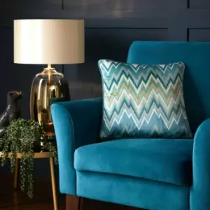 Image of Laurence Llewelyn Bowen Pants on Fire Velvet Piped Edge Filled Cushion, Teal/Green, 43 x 43 Cm