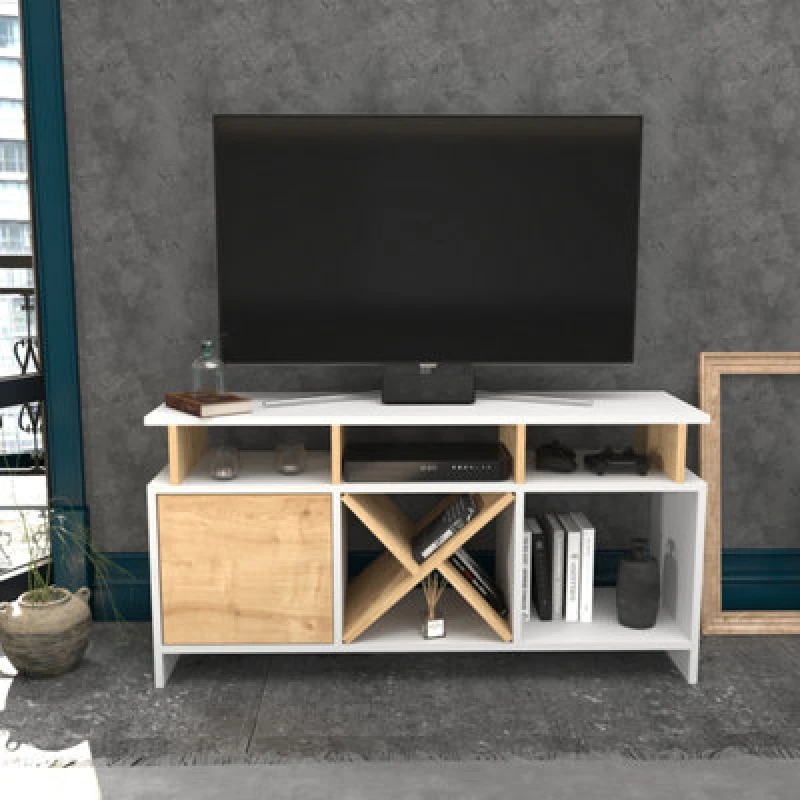 Image of Decorotika Auburn TV Stand TV Unit For Tv's Up To 47" White And Oak