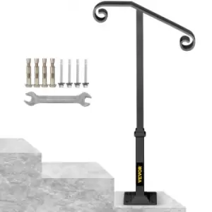 Image of VEVOR Single Post Handrail Handrail Wrought Iron Fits 1 or 2 Steps Matte Gray