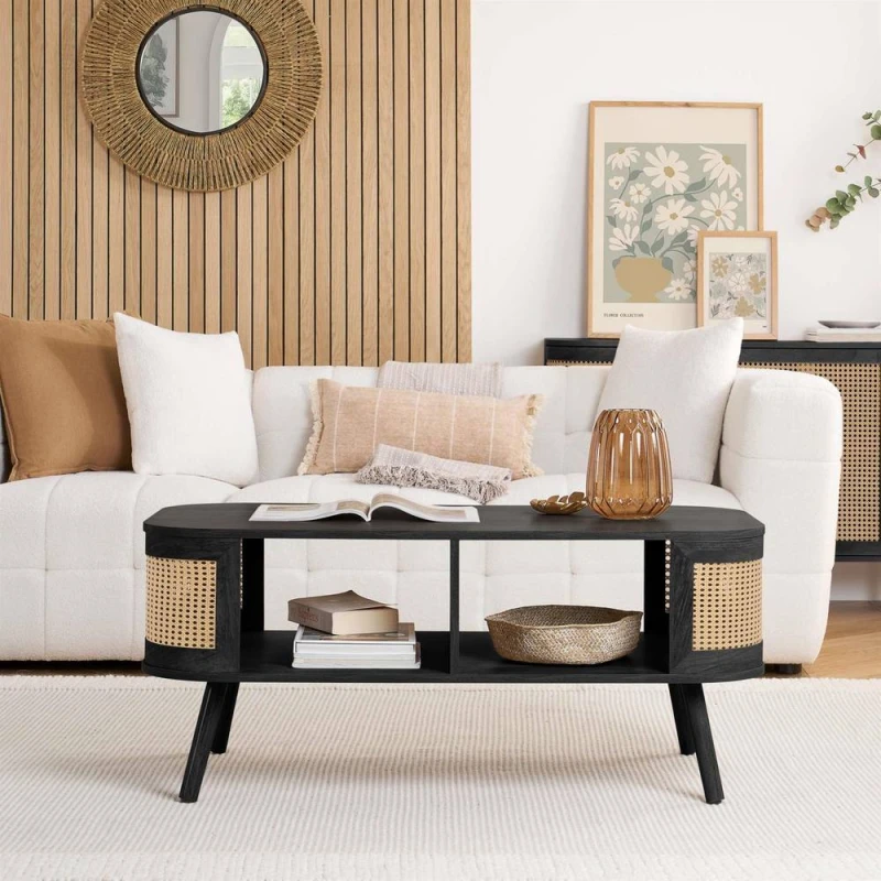 Image of Birlea Noah Rattan and Black Coffee Table
