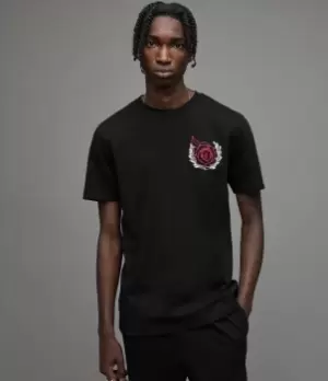 Image of AllSaints Mens Sango Brace Crew T-Shirt, Jet Black, Size: M