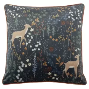 Image of Furn Richmond Cushion Cover with Woodland and Botanical Design (One Size) (Midnight Blue)