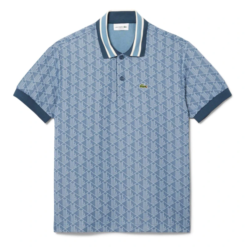 Image of Lacoste Classic-Fit Monogram Jacquard Polo Shirt Blue male XS