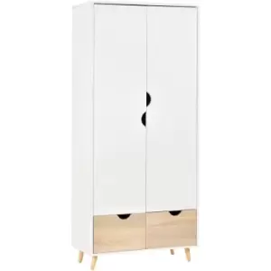 Image of Homcom - 2-Door Clothes Wardrobe w/ Rail Shelf 2 Drawers Wood Feet White