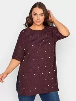 Image of Yours Pearl Embellished Top, Red, Size 16, Women