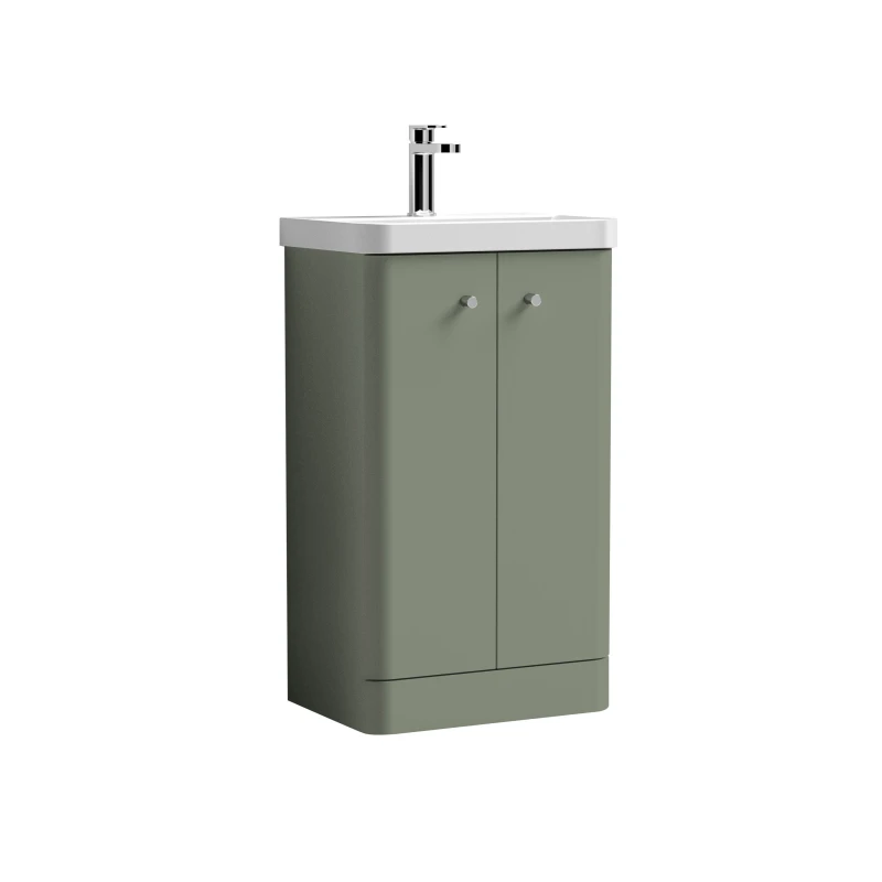 Image of Balterley Floor Standing 2 Door Vanity Unit Ceramic Basin Satin Green 500mm Green