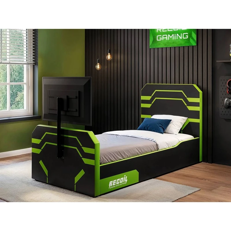 Image of Recoil Alister Side Lift TV Ottoman Bed Black & Green Size: Single Black Unisex Single