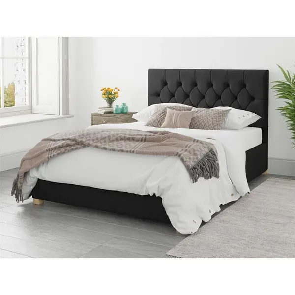 Image of Aspire Aspire - Olivier Ottoman Upholstered Bed, Plush Velvet, Ebony - Ottoman Bed Size King 5ft - Ebony 5057632082756