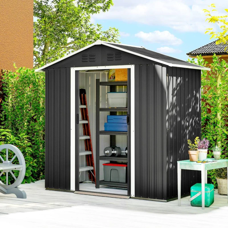 Image of Outsunny 6.5x3.5ft Metal Garden Shed for Garden, Dark Grey 845-425V01CG