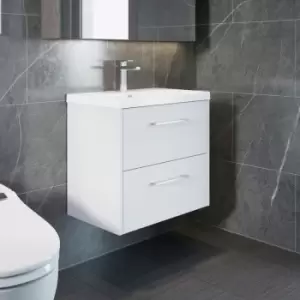 Image of Juno Wall Hung 2-Drawer Vanity Unit with Basin 2 600mm Wide - White Ash - Hudson Reed