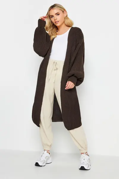 Image of PixieGirl Petite Knit Balloon Sleeve Cardigan Brown