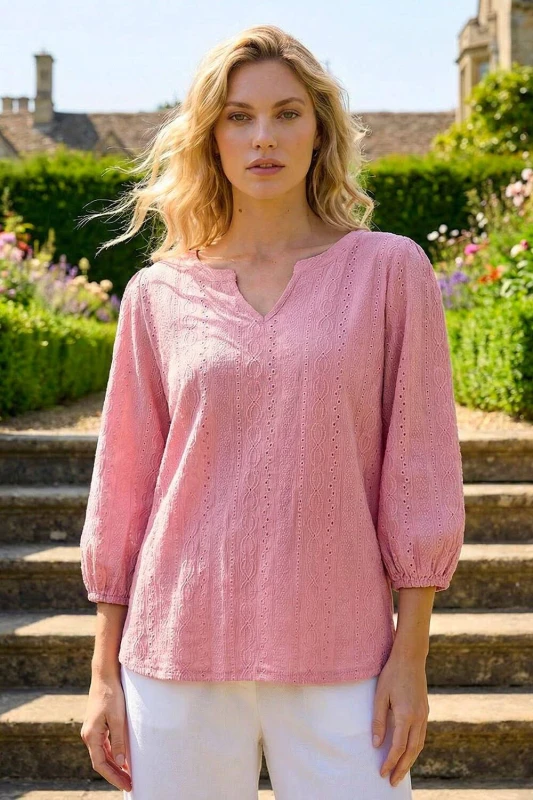 Image of Roman Womens Broderie Detail Tunic Top in Rose Size: 20 Rose Female 20