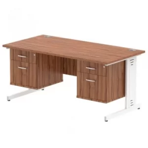 Image of Impulse 1600 Rectangle White Cable Managed Leg Desk WALNUT 2 x 2 Drawer Fixed Ped