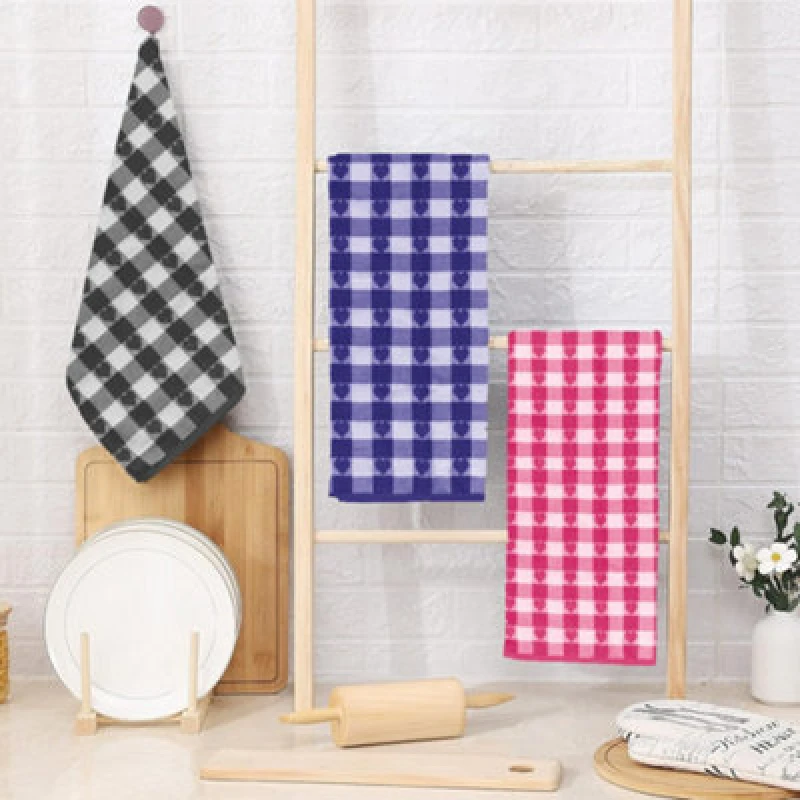 Image of Kitchen Trends Jacquard Hearts Pattern Easy Care Tea Towels, Pack of 3 in Purple Size: 3 Pack Purple Unisex 3 Pack