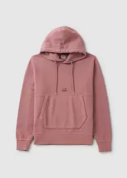 Image of C.P. Company Mens Brushed & Emerized Diagonal Fleece Logo Hoodie In Cedar Wood