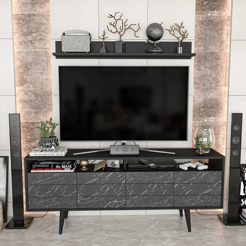 Image of Decorotika Ola 160cm Wide TV Stand Media Console with Wall Shelf for TVs up to 72" in Black Unisex
