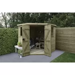 Image of Forest Garden 7 x 7ft Tongue & Groove Pressure Treated Corner Shed with Assembly